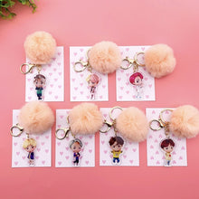 Load image into Gallery viewer, Kpop Bangtan boys Keychain Kawaii Plush pendant Cute cartoon Plush ball pendant key chain High quality K-pop bangtan boys